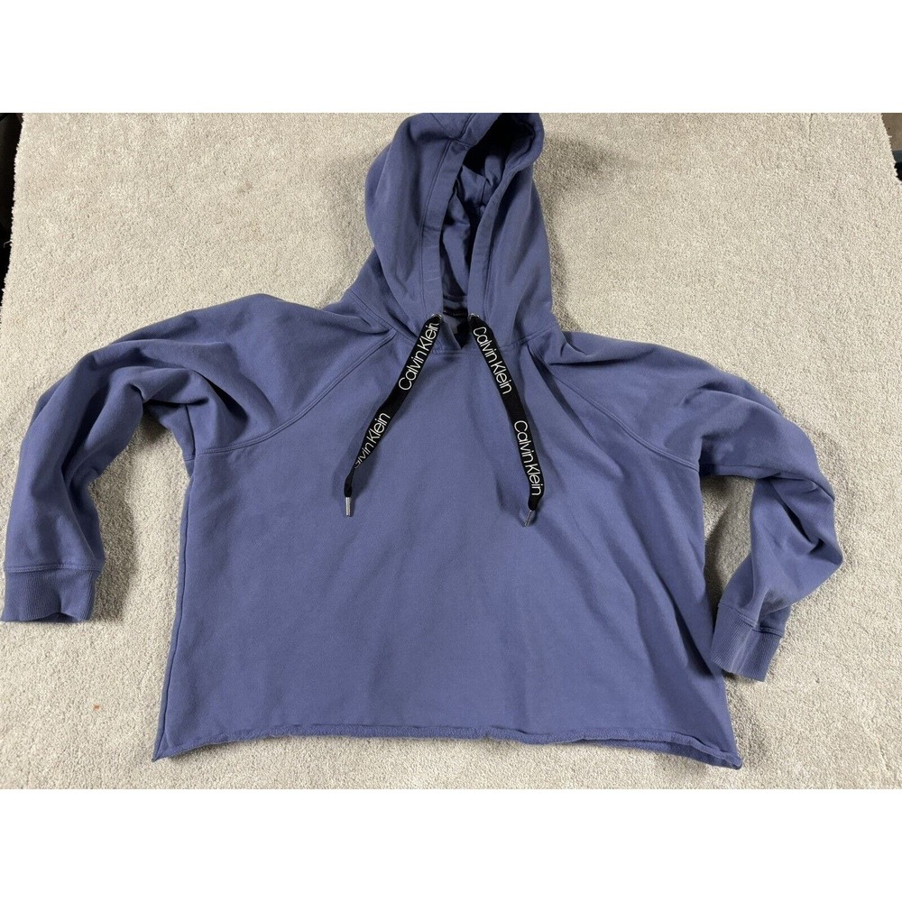 CALVIN KLEIN Spell Out Hoodie | 2XL | Jumper Top Sweatshirt Short Cropped Retro